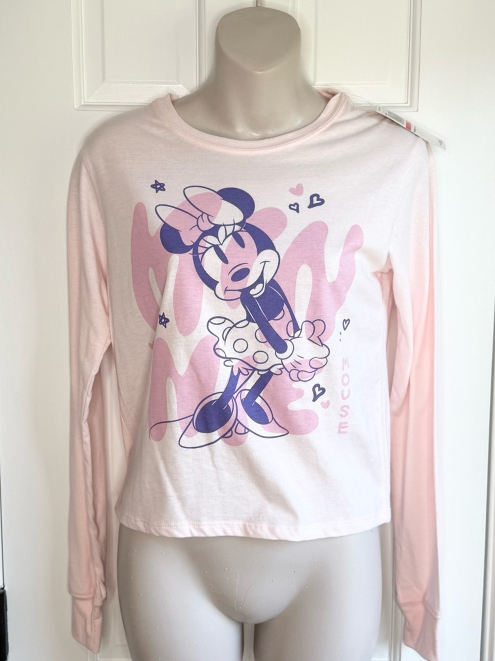 XS XL Pink Long Sleeve Minnie Mouse cropper Graphic Tee